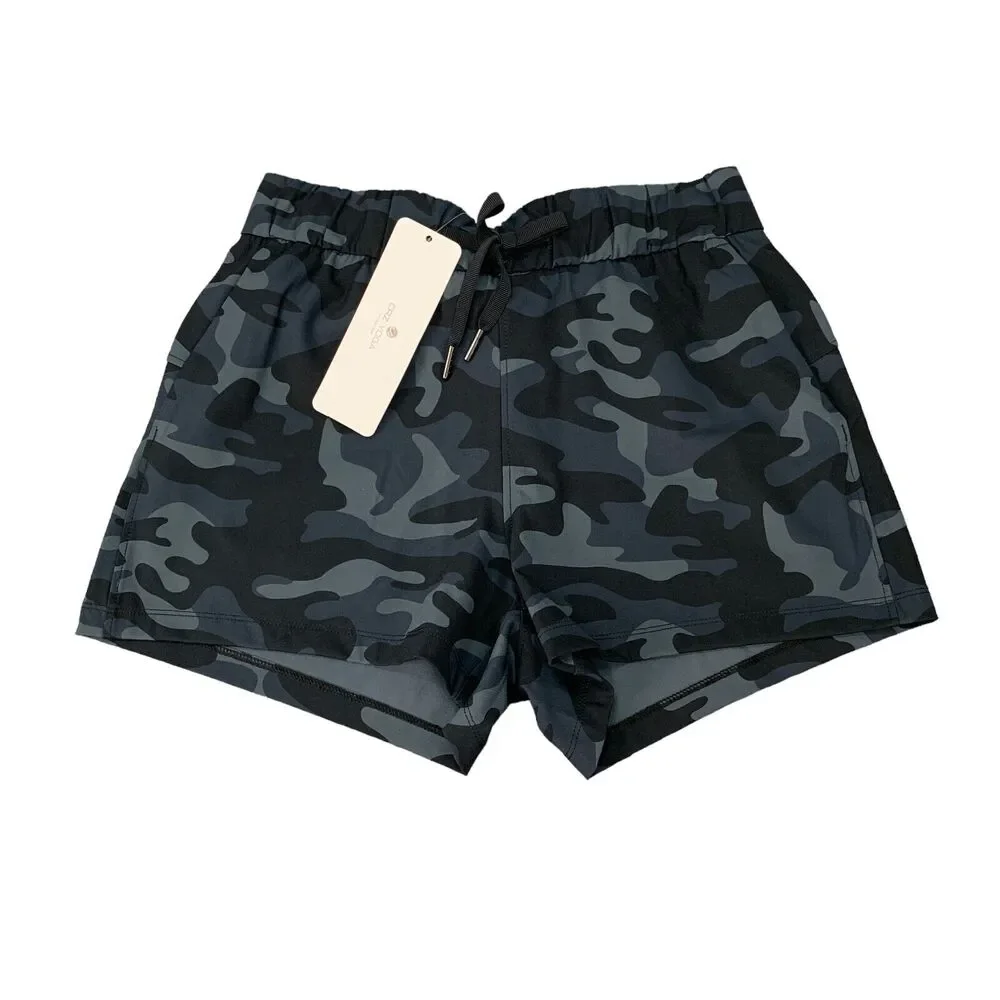 CRZ Yoga Casual Short Women S Small Blue Camo Drawstring Waist Mid Rise Pull On